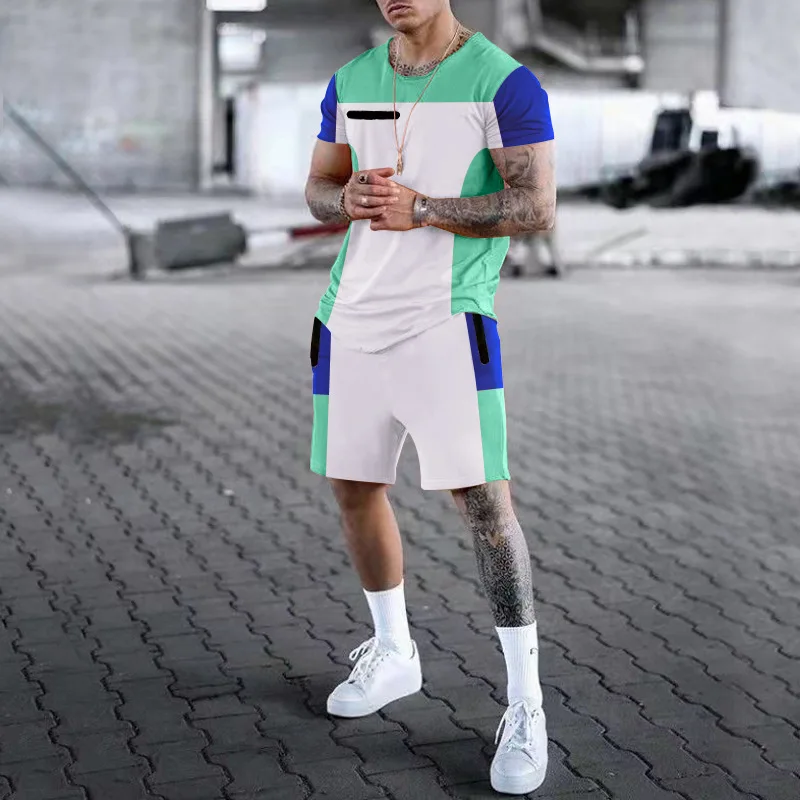 Summer Men's New Tracksuit Set Casual Short Sleeve Streetwear Loose Plus Size Top 2piece Sportswear 3D Printed Tshirts Men Suit