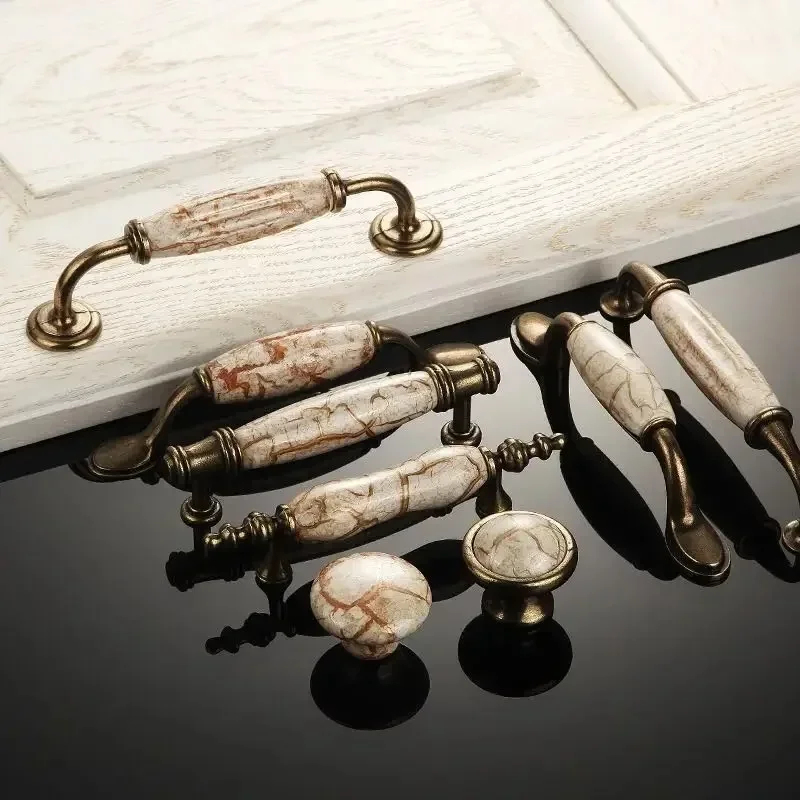 Антикварные керамические дверные ручки с трещинами для кухонного шкафа