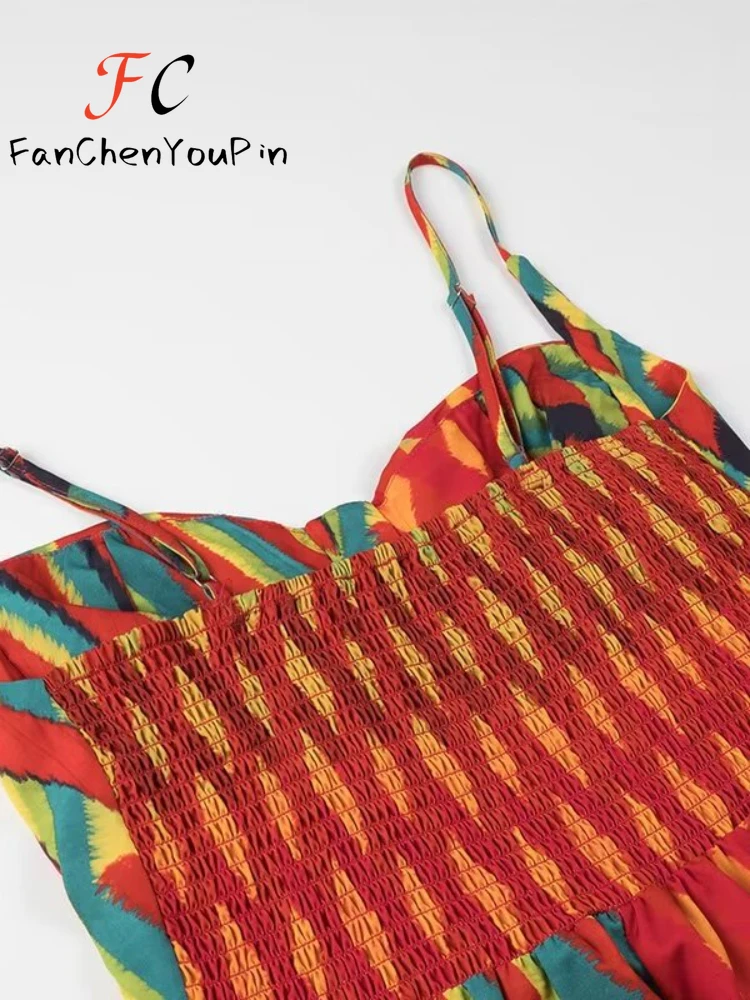 Платье женское длинное на бретельках с принтом без рукавов