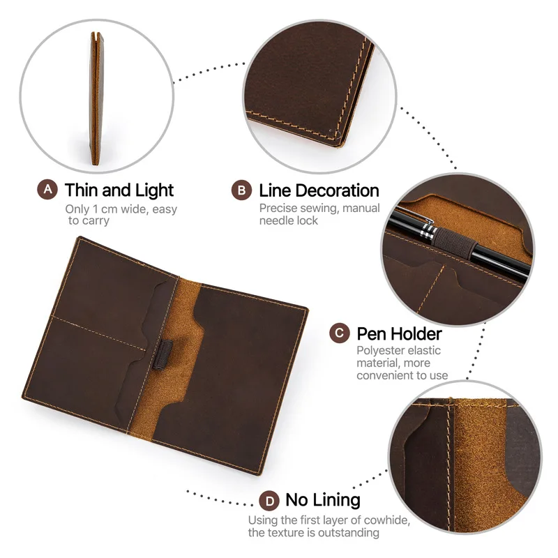 Unisex Minimalist Slim Passport Case Card Holder Genuine Leather Card Wallet Slim Line Ultra Thin Mini Small Rfid Passport Id Ca