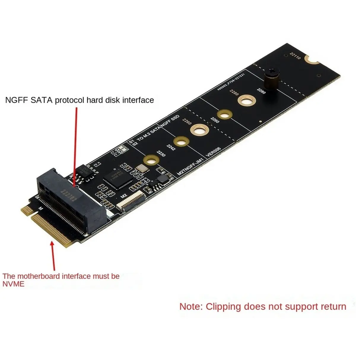 Фото Адаптер M.2 NVME на M.2 SATA SSD, переходник с ключа M на ключ B+M, карта-адаптер M2 с чипом JMB582 для SSD M.2 SATA форматов 2230, 2242, 2260, 2280. №3