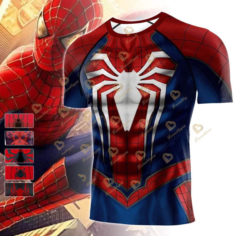 Summer 2022 Avengers Spidermαn Running T Shirts Unisex Gym Sport Shirt Tops Tees Printed T-Shirts Cool Compression T-Shirts