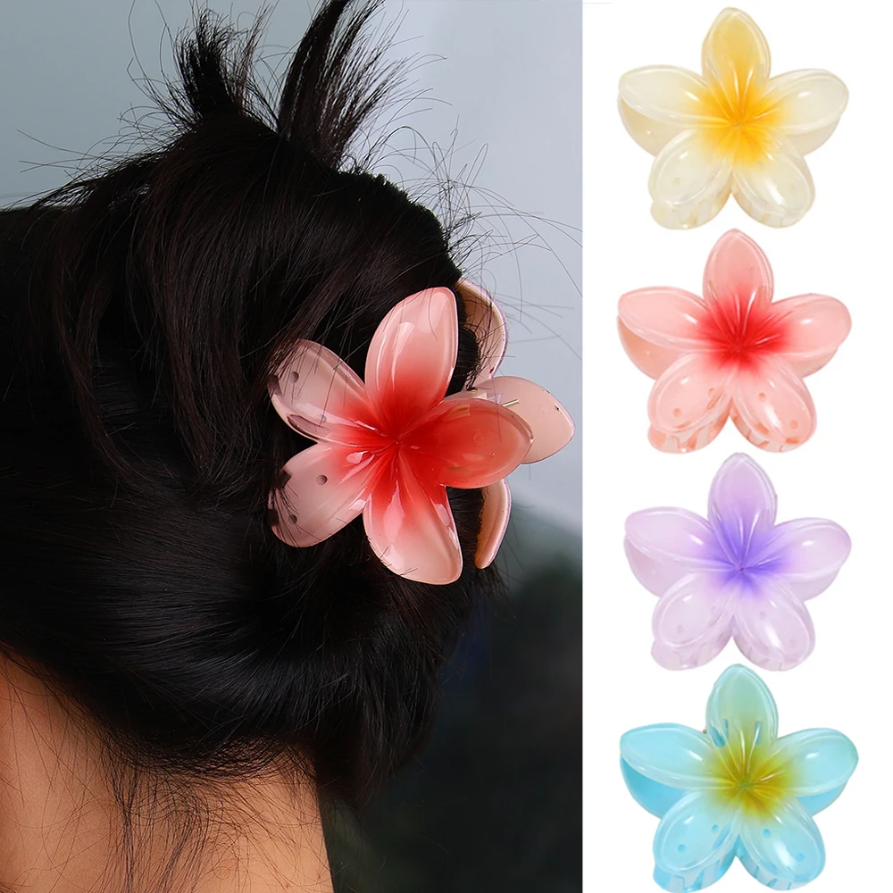 

Women Summer Gradient Flower Acrylic Hair Clip Cute Shark Hairpin Sweet Barrettes Wedding Hair Accessories Ponytail Hair Claw