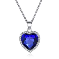2022 new trendy titanic heart of ocean blue crystal heart love forever pendant necklace for women wedding party jewelry