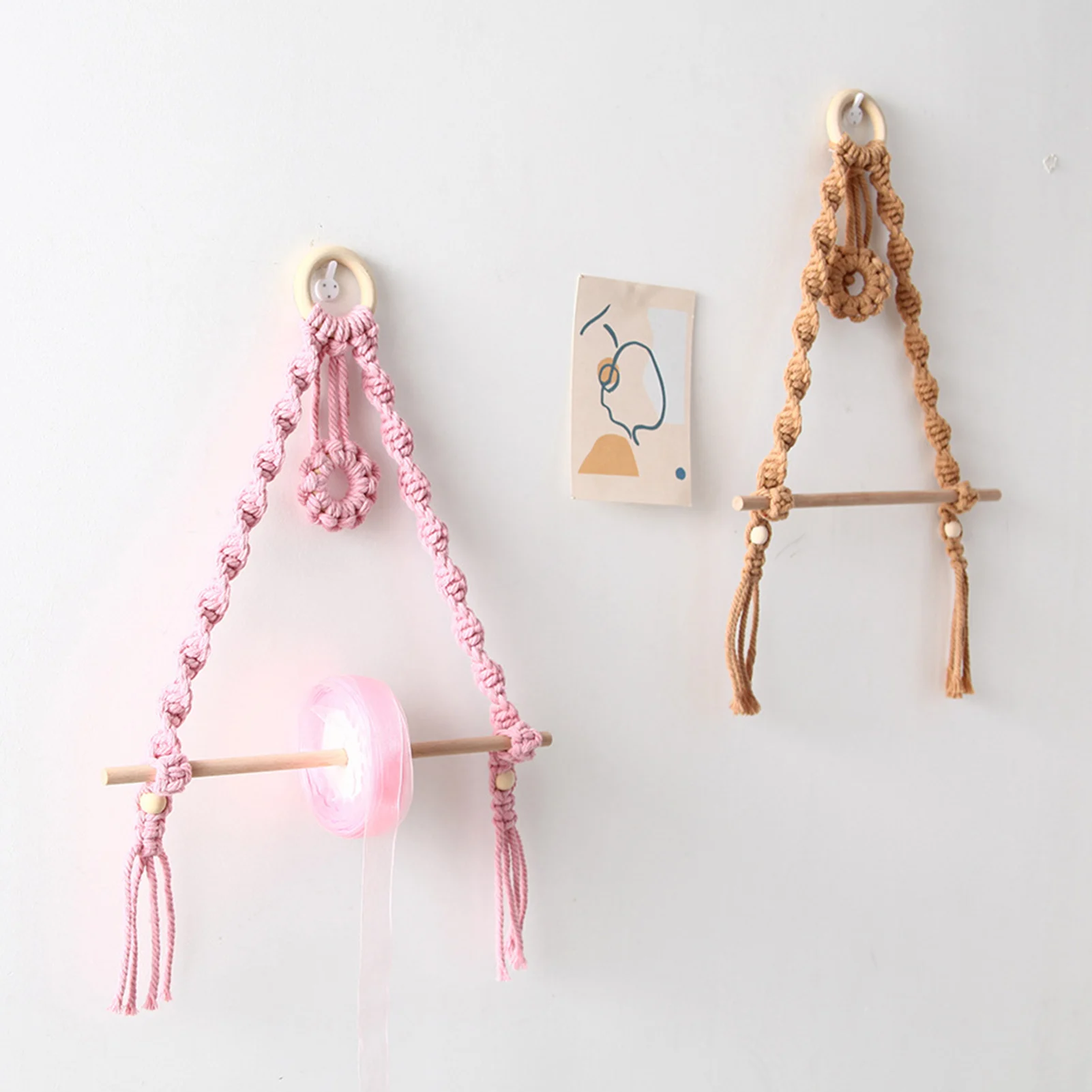

Paper Towel Holder Storage Towel Rack Boho Style With Hand Made Woven Rope For Bathroom Kitchen Entryway Apricot/ Pink