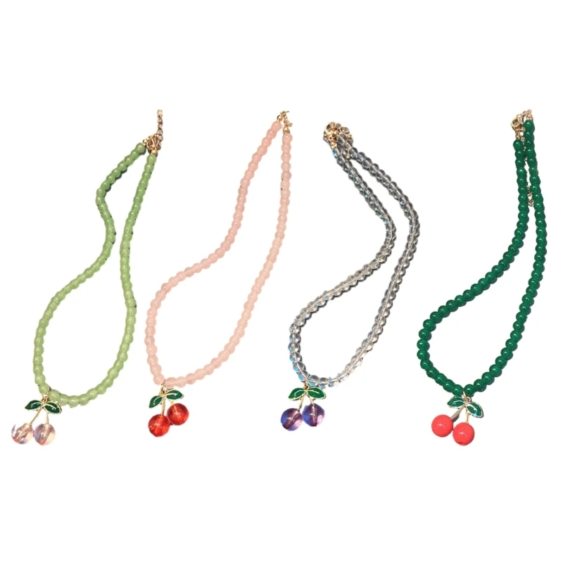 

Elegant Cherry Beaded Necklace For Women Sweet Cool Charm Pendant Choker Necklace Party Wearing Accessories Jewelry Gift