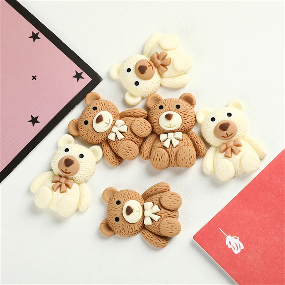 Cute Caroon Coffee Beige Bear Resin Cabochon Flatbacks Fit Phone Decor Parts Scrapbooking Craft DIY Hair Bows Accessories