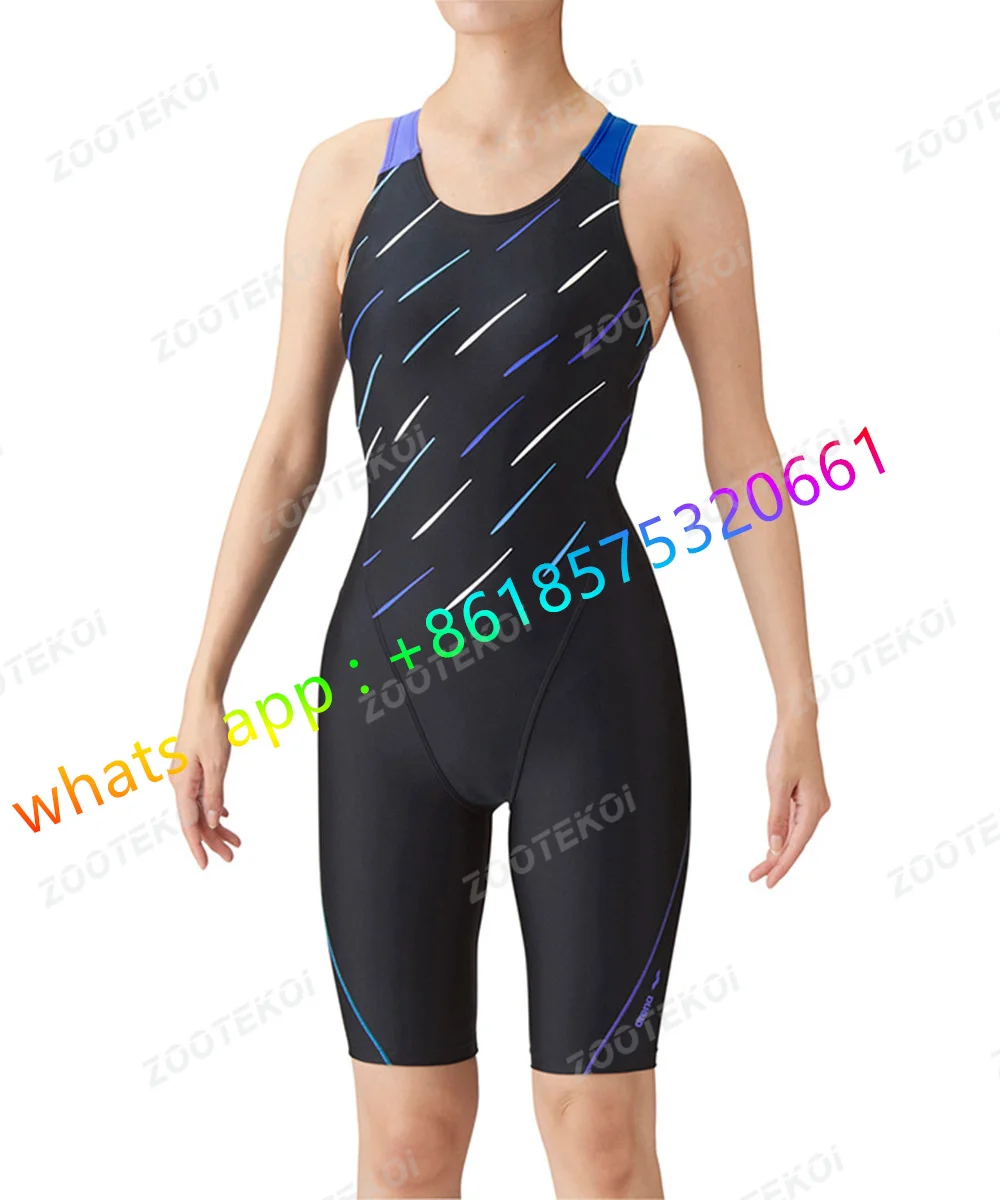 One Piece Skinsuit Swimwear Triathlon Training Sports Swimwear Sexy Back Knee Length Professional Comfort Swimming Suit Women