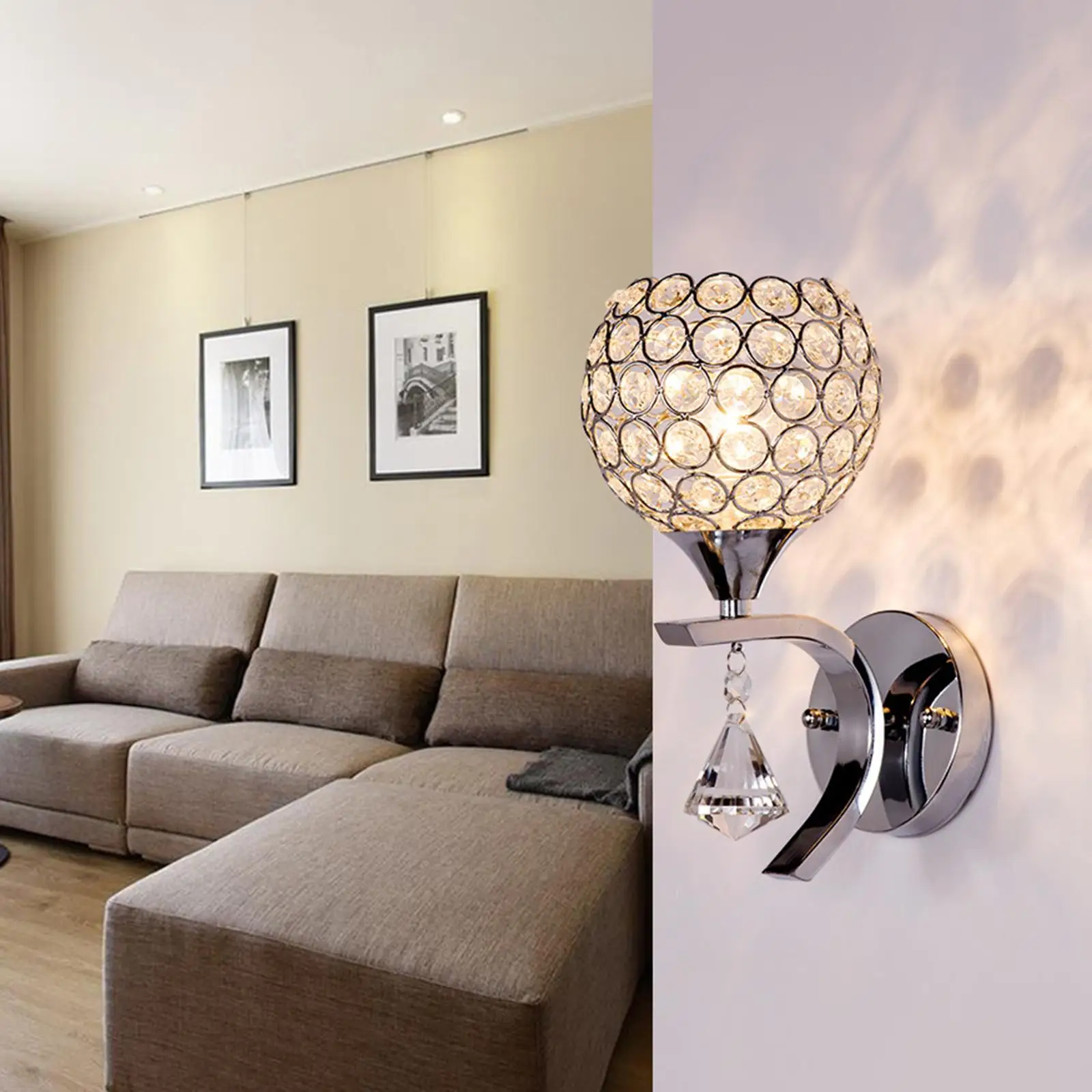 

Wall Lamp Light Crystal Sconce E27 Lamp Fixture for Bedside Home Reading