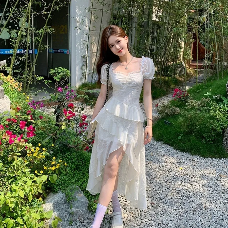 Coigarsam женское платье во французском стиле милые платья с квадратным воротником и