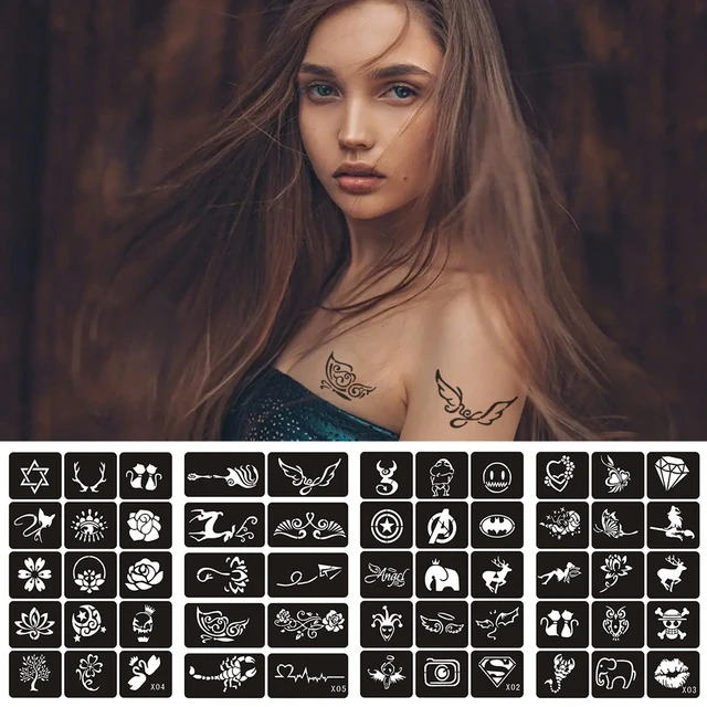 Airbrush Glitter Tattoo Stencil Women Kids Drawing Template,Small Flower Butterfly Henna Tattoo Stencil 1