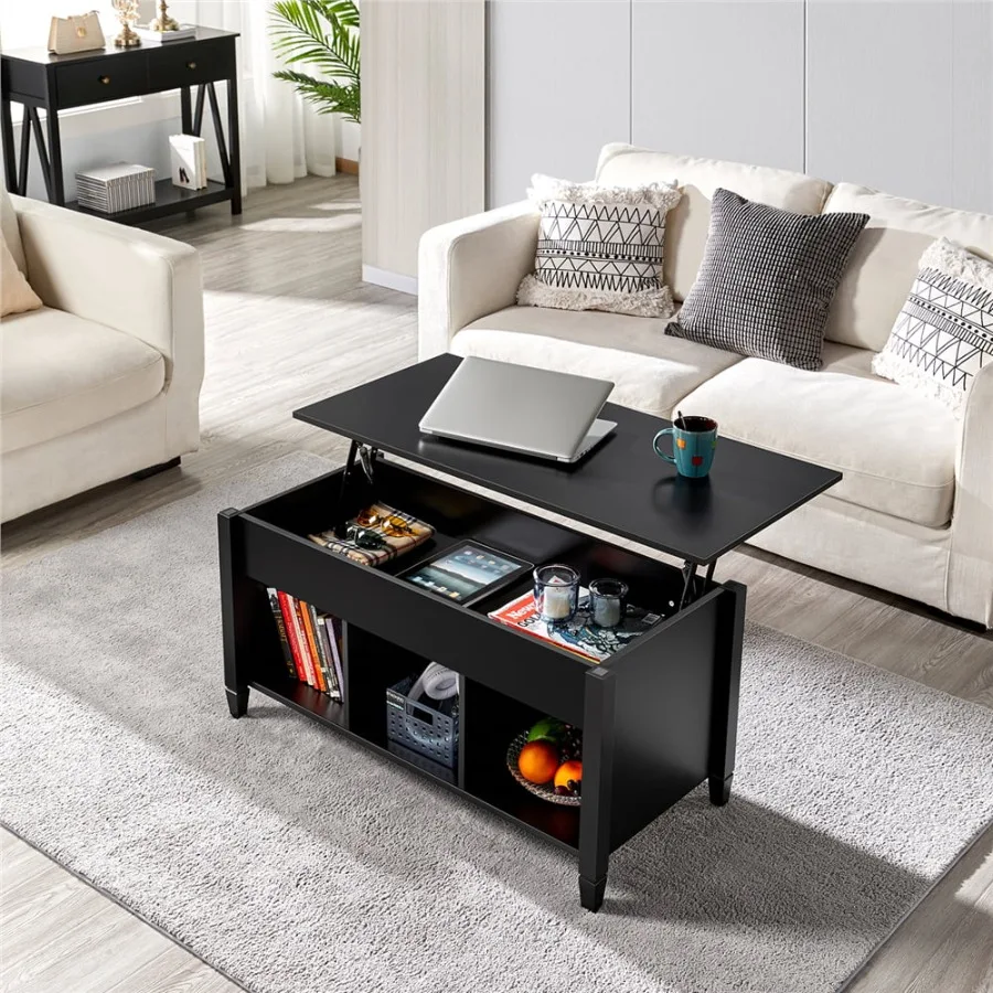 

41" Lift Top Coffee Table with 3 Storage Compartments, Black