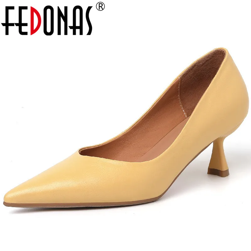 

FEDONAS Women Pumps Fashion Elegant Concise Office Ladies Party Pointed Toe High Heels Genuine Leather Shoes Woman Spring Summer