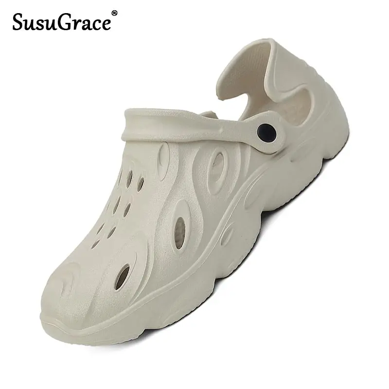 

Susugrace Black White Men Sandals Size 48 Summer Outdoor Casual Beach Slippers for Male Breathable Lightweight Flats Mens Shoes