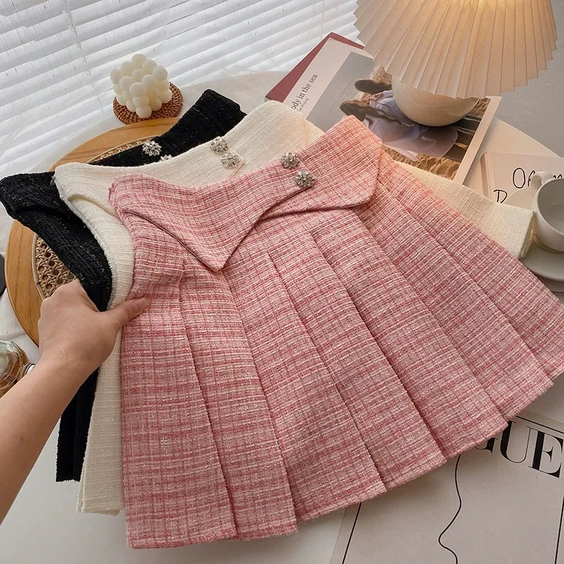 

Милая твидовая плиссированная мини-юбка, Женская Корейская версия, клетчатая юбка с высокой талией, Женская милая розовая облегающая короткая юбка Y2k, женские юбки