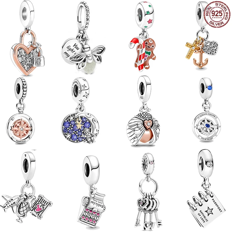 

New 925 Sterling Silver Airplane Heart Lock Pendant Charm Beads fit Original Design Fashion Style DIY Women Gifts