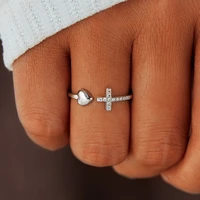 cross heart shape design zircon ring for woman adjustable opening accessories silver color trend wedding finger jewelry gift