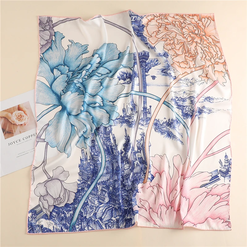

2020 Vrouwelijke Foulard Sjaal Hijab Vrouwen Zijde Vierkante Sjaals Pioen Bloemenprint Hoofdband Halsdoek Wraps Bandana