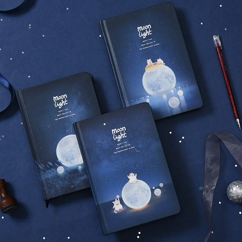 

Cute Diary Moon Night Hardcover Notebook Luminous Hand-painted 192 Pages Black Paper Student Notepad