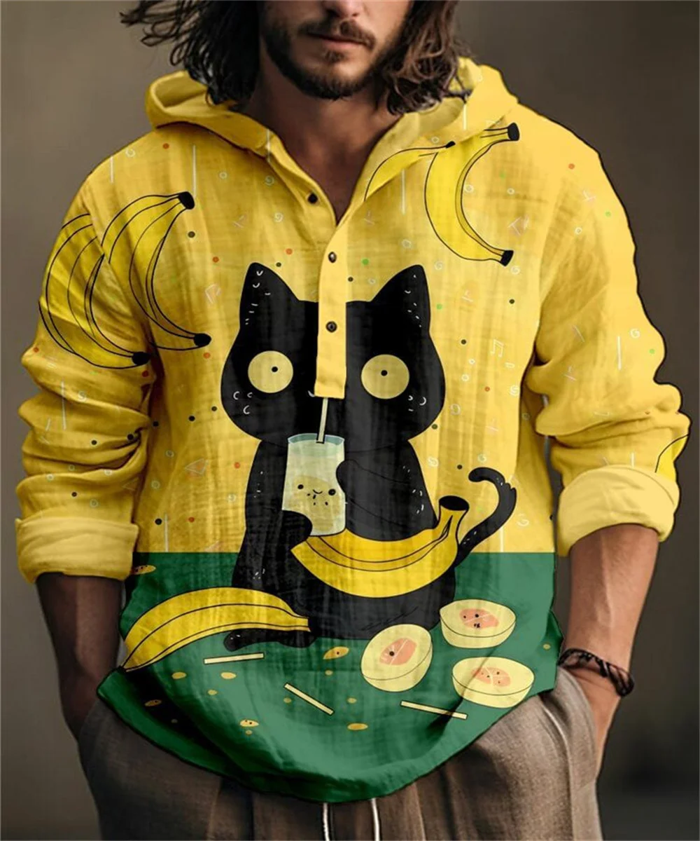 Толстовка из бамбукового льна пуловер рубашка с принтом бананового кота