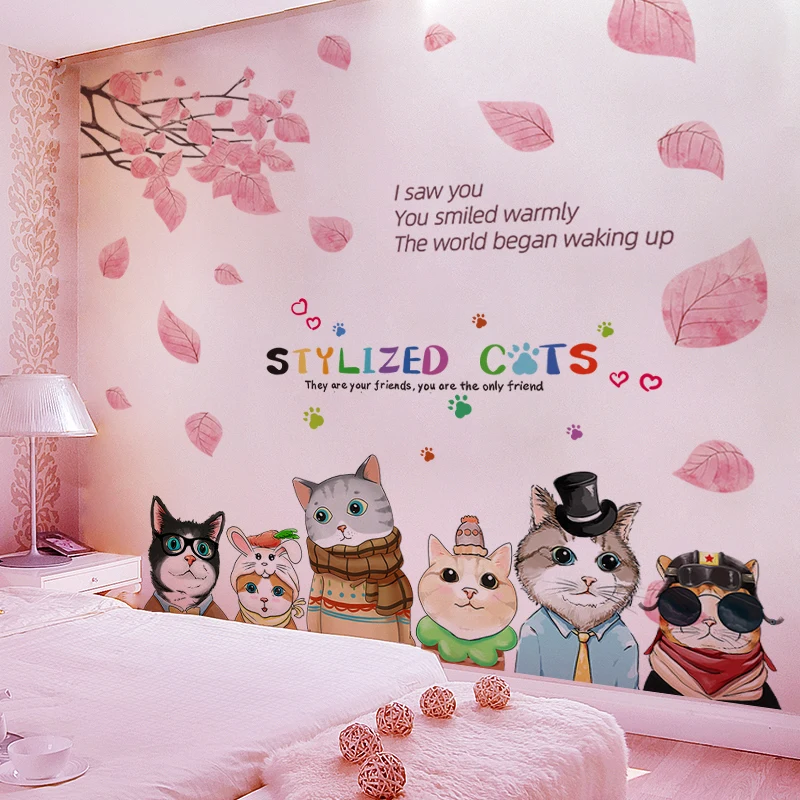 

[shijuekongjian] Tree Leaves Wall Stickers DIY Cats Animal Wall Decals for Kids Bedroom Kindergarten Nursery House Decoration