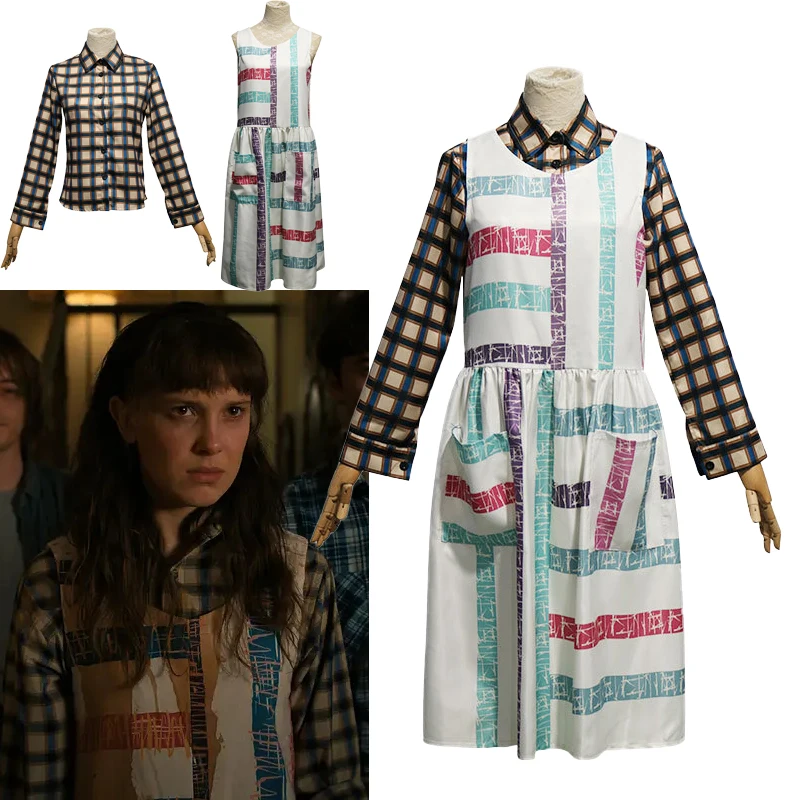 

Hot Movie Stranger Things Season 4 Eleven Cosplay Costume EL Dress Cotton Women Summer Dresses Shirts Halloween Party Outfit