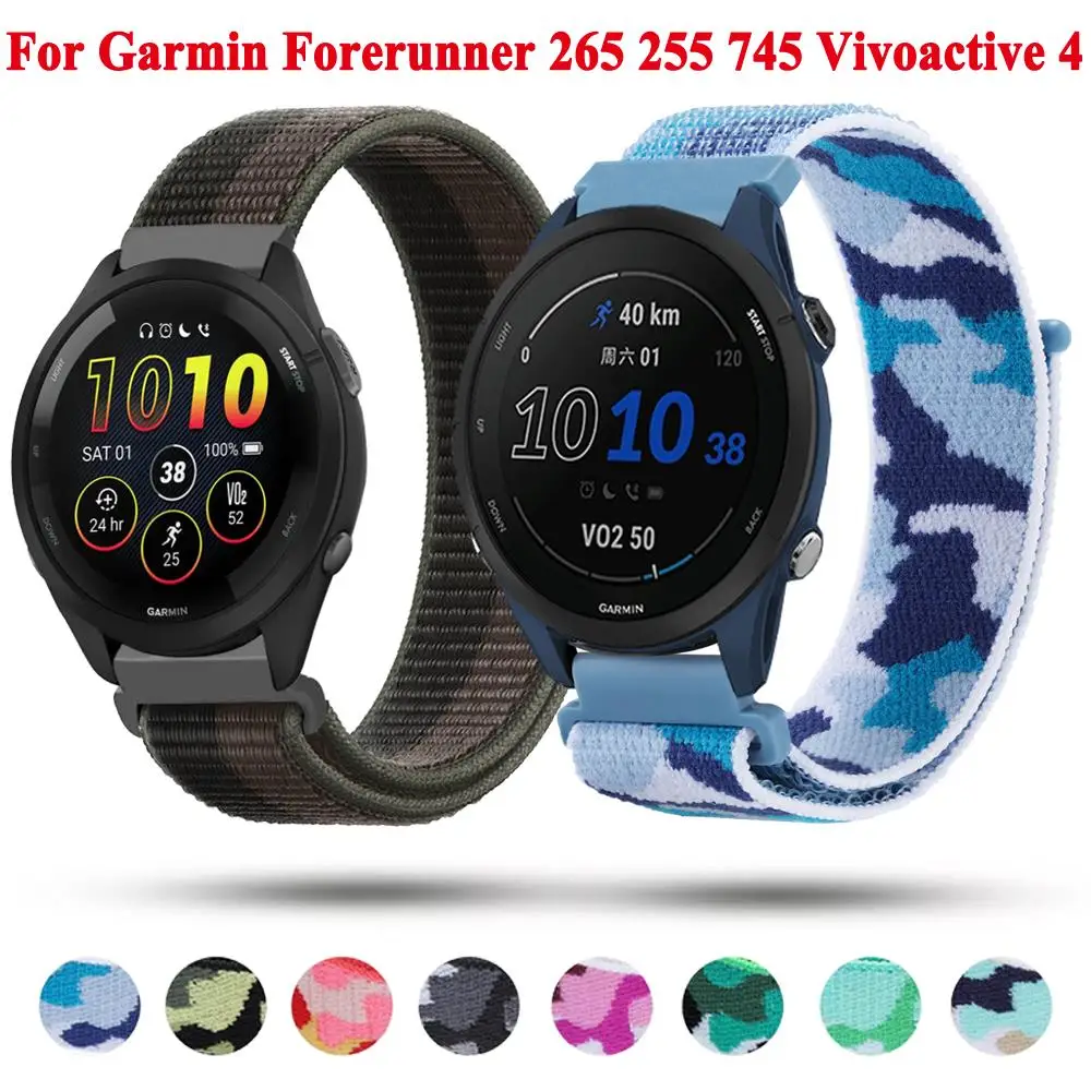 Bracelet 22mm Colour Nylon Strap For Garmin Forerunner 265 255 Music Watch Strap Forerunner 745 Vivoactive 4 Venu 2 Watchband