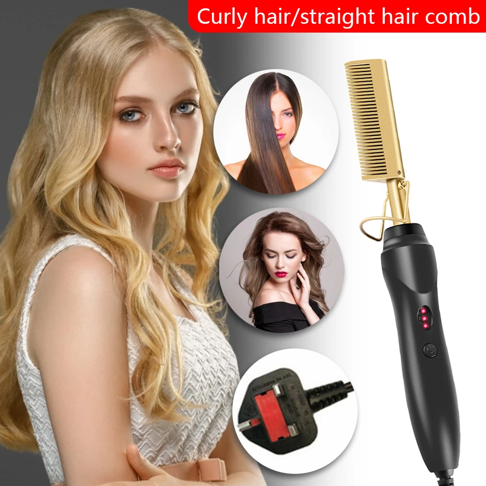 

Electric Hot Heating Comb 2in1 Hair Straightener Curler Wet Dry Hair Smooth Flat Iron Straightening Styling Tool Curly Hair Comb