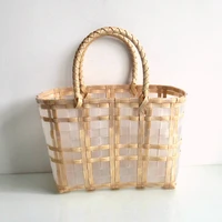 clear plastic woven tote bag for womens casual vegetable basket ladies handbag summer designer shopping shoulder bags woman