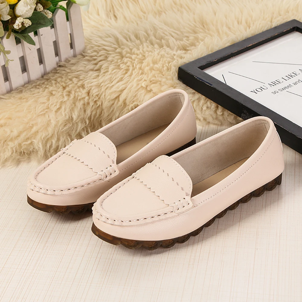 Women Genuine Leather Flats Spring Summer Breathable Comfortable Casual Shoes Femme Loafers Ballet Flat Shoes nurse