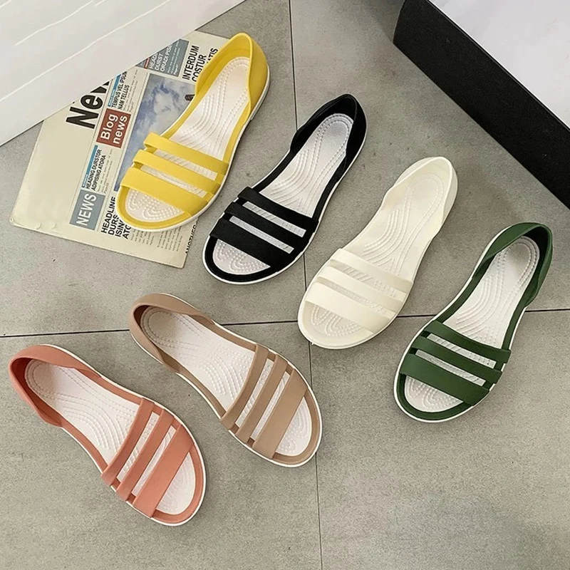 

2023 Fashion Open-Toed Slides Shoes For Women Summer Flat Sandals Candy Color Casual Beach Outdoot Female Ladies Jelly Slippers