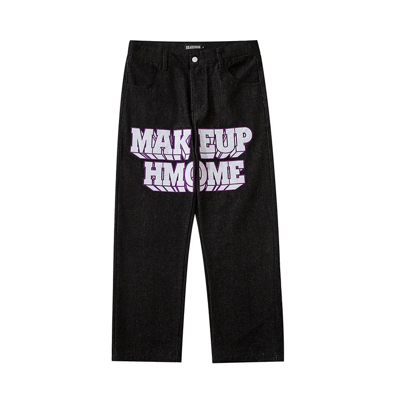 Джинсы Y2k с вышивкой в виде сердца для мужчин и женщин модные прямые штаны стиле