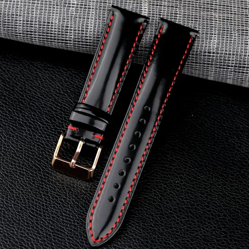 Handmade Genuine Leather Watchband 18 19 20 21 22MM Top Layer Cowhide Soft Men's Strap High-Grade Polished Bright Color Bracelet