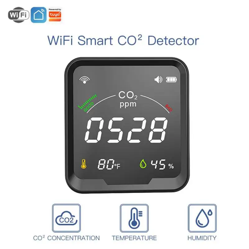

Tuya WiFi CO2 Carbon Dioxide Air Quality Monitor Detect & Temperature And Humidity Sensor With LCD Display Concentration Alarm