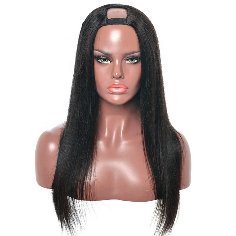 

30 Inch Long 2X4 U Part Wig Middle Opening Silky Straight Brazilian Virgn Human Hair Upart Wigs Black For Women 180 250 Density