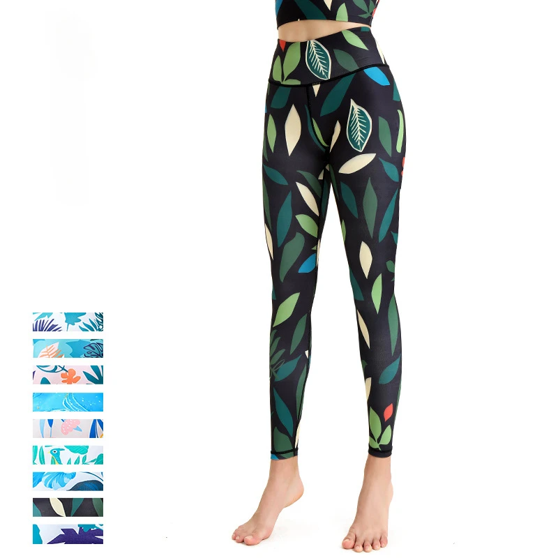 

Новинка 2223 года, европейские и американские тренировочные штаны с высокой талией, быстросохнущие женские штаны для йоги с принтом