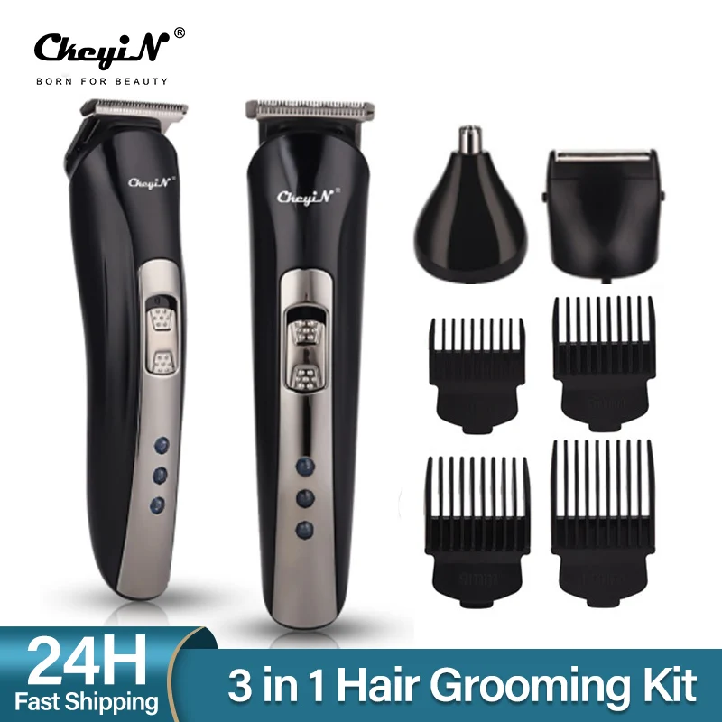 

CkeyiN 3 in1 Barber Rechargeable Hair Clipper Nose Trimmer Shaver Beard Razor Men Shaving Machine 4 Limit Combs Haircut Grooming