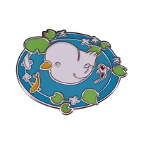 cute cartoon little white duck and goldfish swimmingfashionable creative cartoon brooch lovely enamel badge clothing accessories