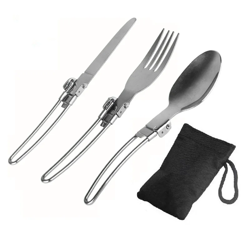 

FX Stainless Steel Outdoor Camping Tableware Hiking Folding Tableware Knife Fork Spoon Three Piece Set for Easy Carrying FX100
