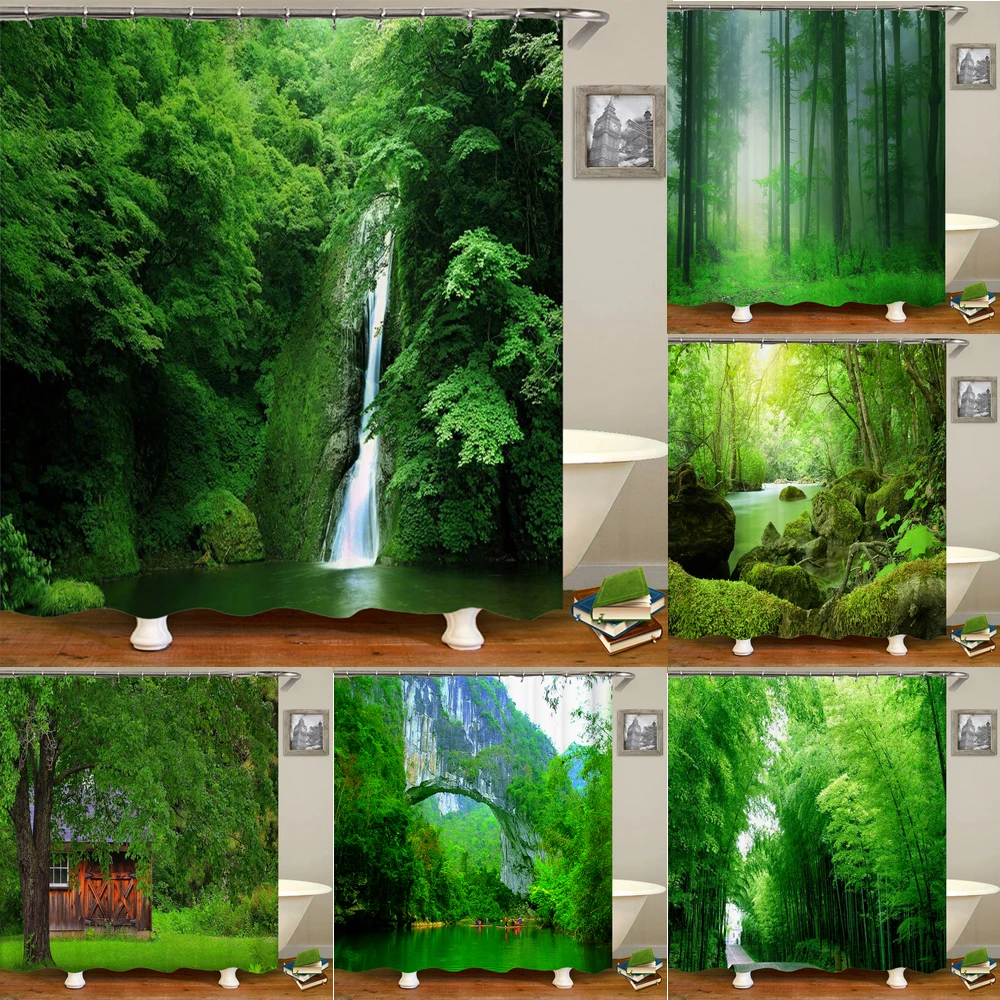 

All kinds of 3D Forest scenery shower curtain washable waterproof bathroom screen home decoration curtain with hooks 240*180cm