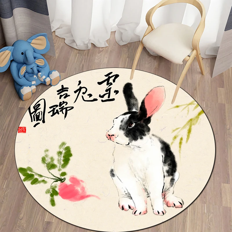 The Twelve Chinese Zodiac Signs Printed Round Carpet Children's Living Room Mat Floor Mat Bedroom  Non Slip Mat New Year Gift