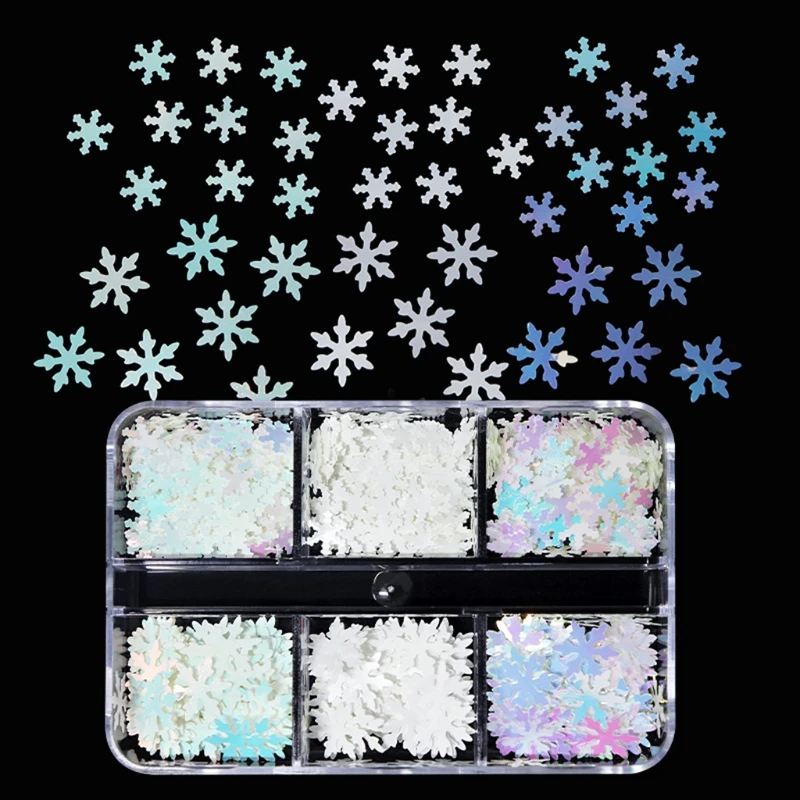 

6 Grids Colorful Flakes Glitter Sticker Decals Halloween Christmas Nail Glitter Snowflake Sequins for DIY Resin Crafting