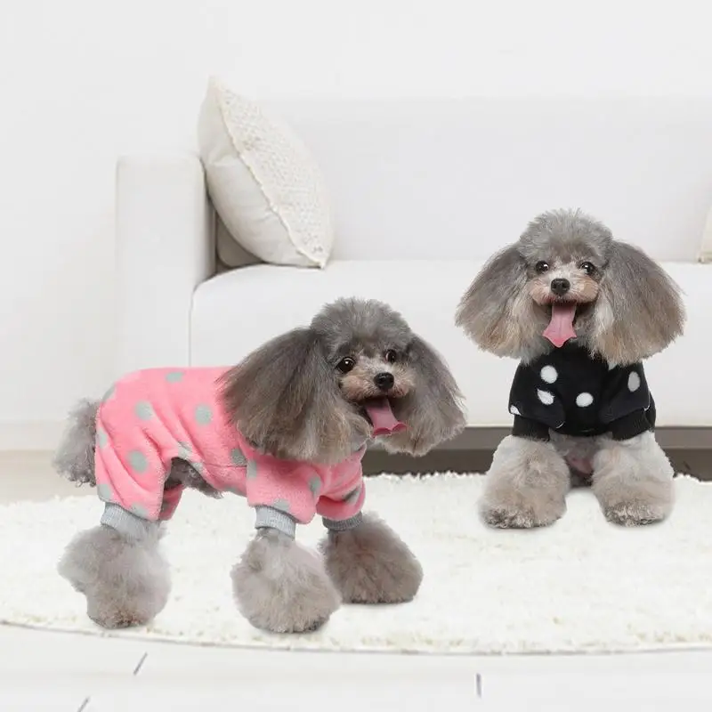 

Flannel Puppy Pajamas Winter Puppy Clothes With Dot Pattern Dogs And Cats Jumpsuit Pajamas Sizes 2 Colors for Female Male