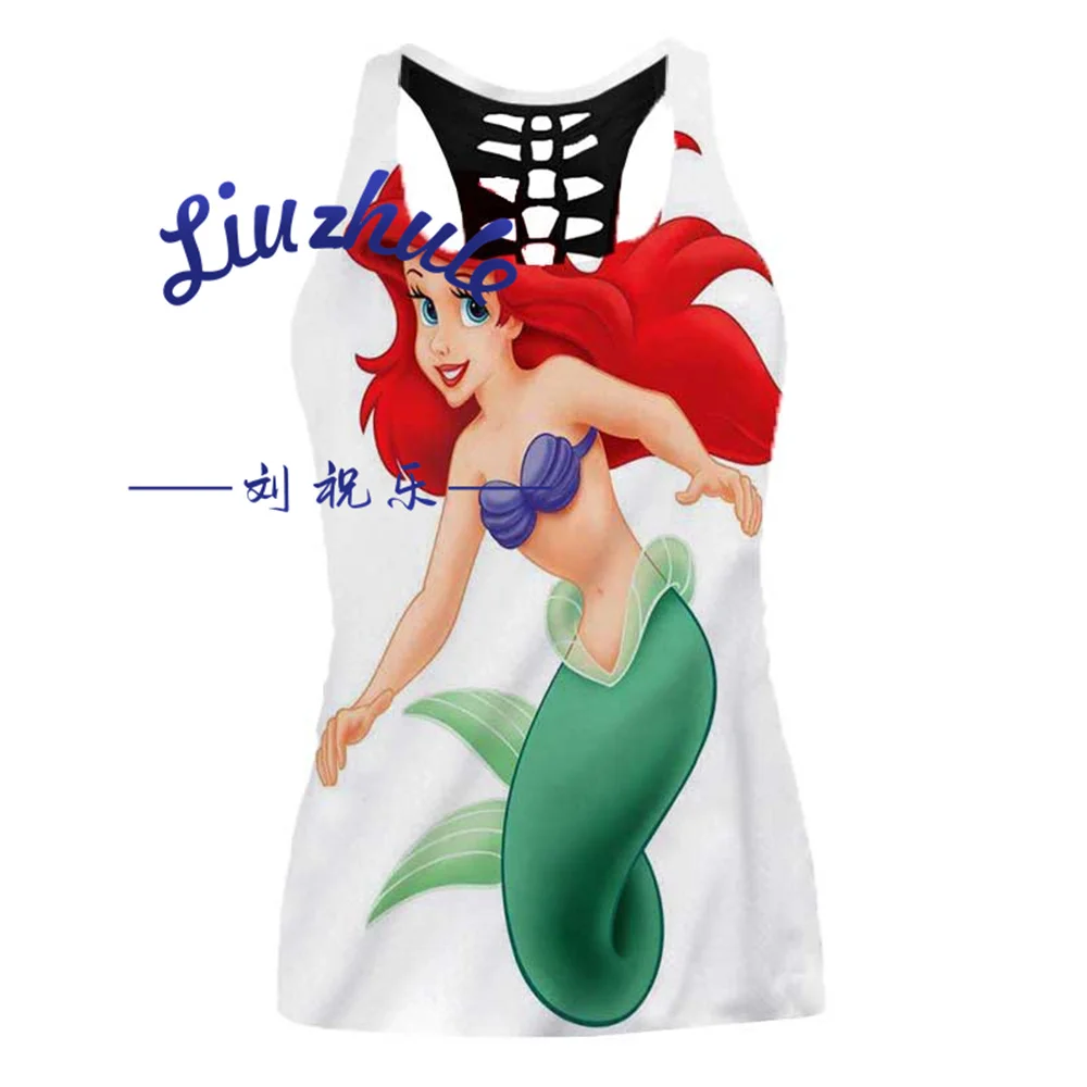 

Модная женская одежда, новая футболка с изображением диснеейской Русалочки для йоги, сексуальный трендовый топ с 3D Цифровым принтом, Женски...