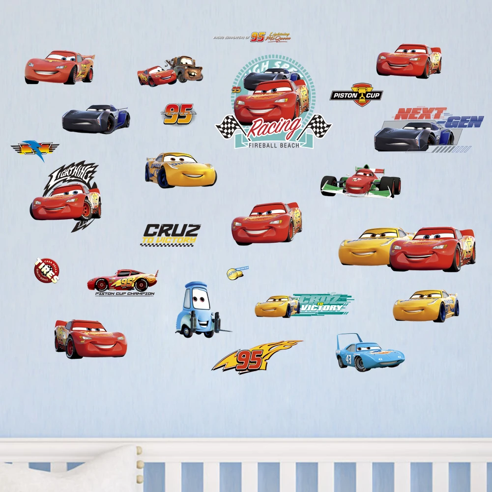 Cartoon McQueen Car Theme Wall Sticker Kids Boy Bedroom Home Decor DIY Anime Mural Boy Decal Movie Poster Decoration