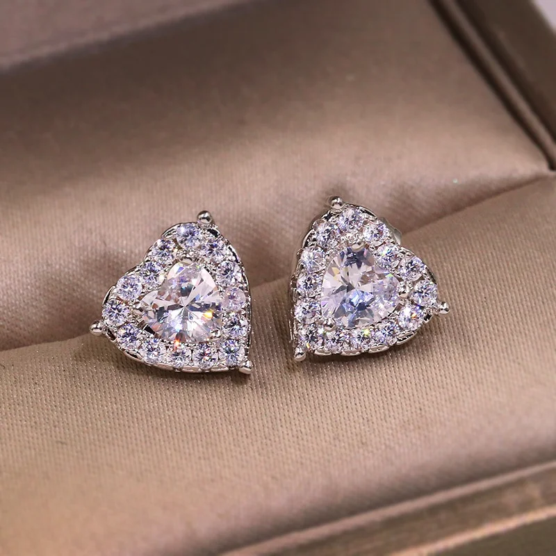 

Mifeiya Exqusite Dazzling AAA Zircon Stud Earrings Princess Heart Love Rhinestone CZ Zircon Earrings for Women Wedding Enagement