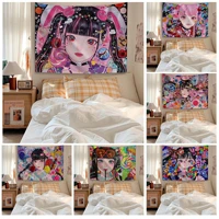 candy anime girl cartoon pink tapestry hanging hippie wall rugs dorm home woman girls bedroom decor japanese room decoration