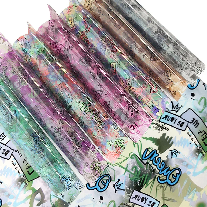 

English Alphabet Transparent Holographic Faux Leather Sheets Colored PVC for Earrings Jackets Shoes Handbags Home Decor Crafts