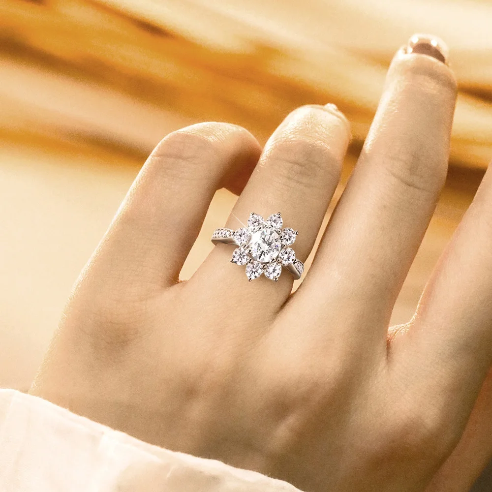 Кольца Onnelik 6MM D Color Sunflower Full Moissanite, 2.126cttw, из стерлингового серебра S925, свадебные и обручальные ювелирные изделия для женщин (art.: 3920dcb9f0840) - 3920dcb9f0840