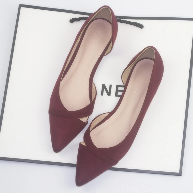 

Flat Heel Shoes for Women Pointed Toe Shoes Solid Color Flock Leather 31 32 33 44 45 46 Basic Simple Concise Style All Match